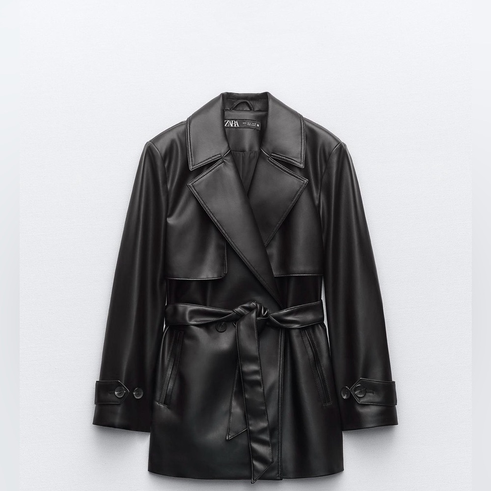 Black Zara Leather Trench Coat
